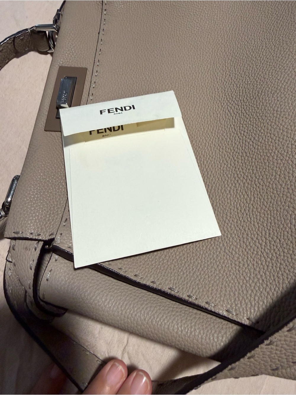 Fendi Peekaboo leather hand bag color gray top handle and crossbody strap . - Picture 9 of 10
